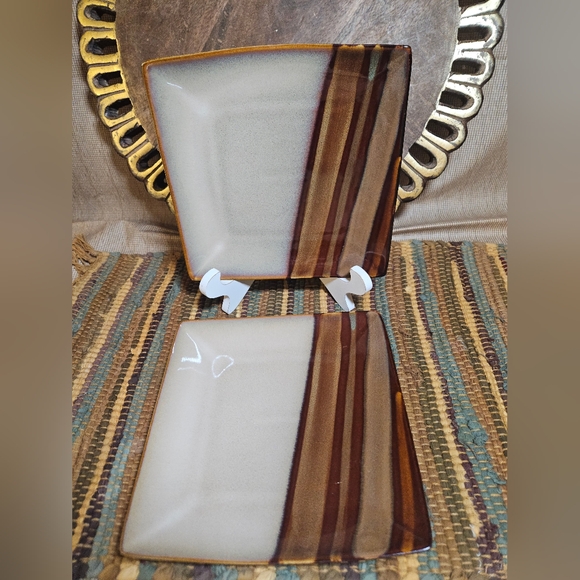 Retired Sango glazed stoneware Avanti Brown 8" square salad plates 4722 Set of 2 - Picture 4 of 8